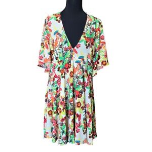 Uncle Frank Womens Floral V-Neck Flutter Sleeve Mini Dress Multicolor Size S